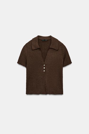 CROPPED TOP MET TEXTUUR - DONKERBRUIN van Zara