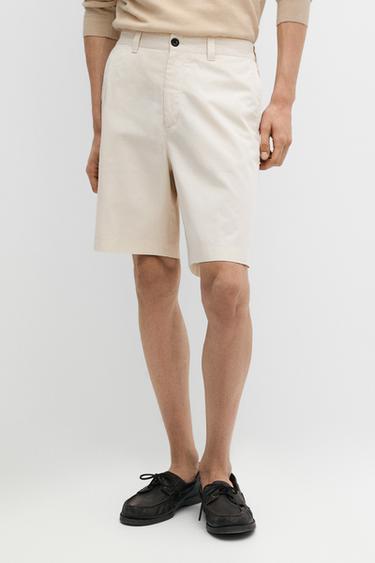 Zara Cotton Bermuda shorts with waist detail - Sand