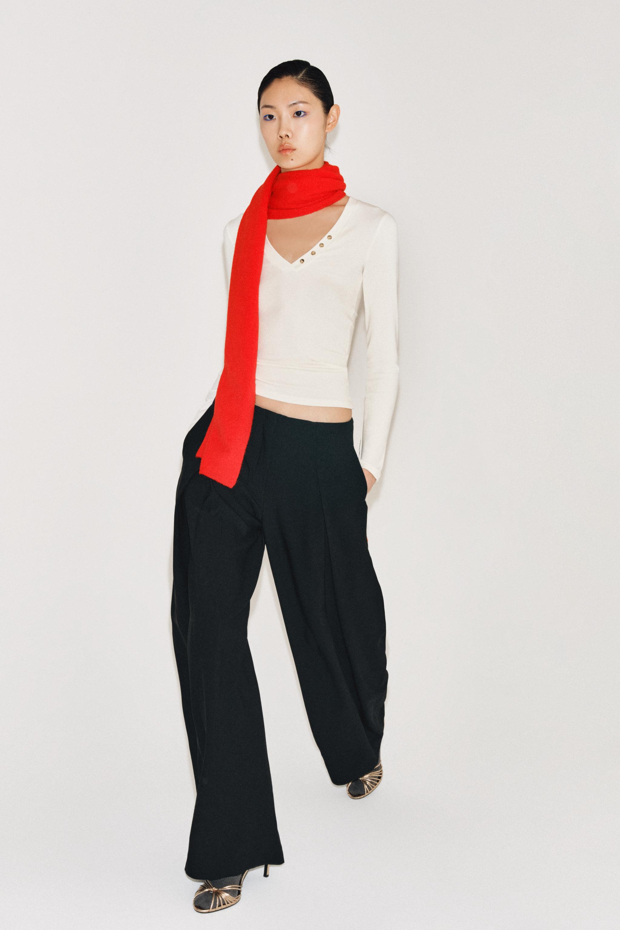 V-Neck Gold Button T-Shirt by Zara