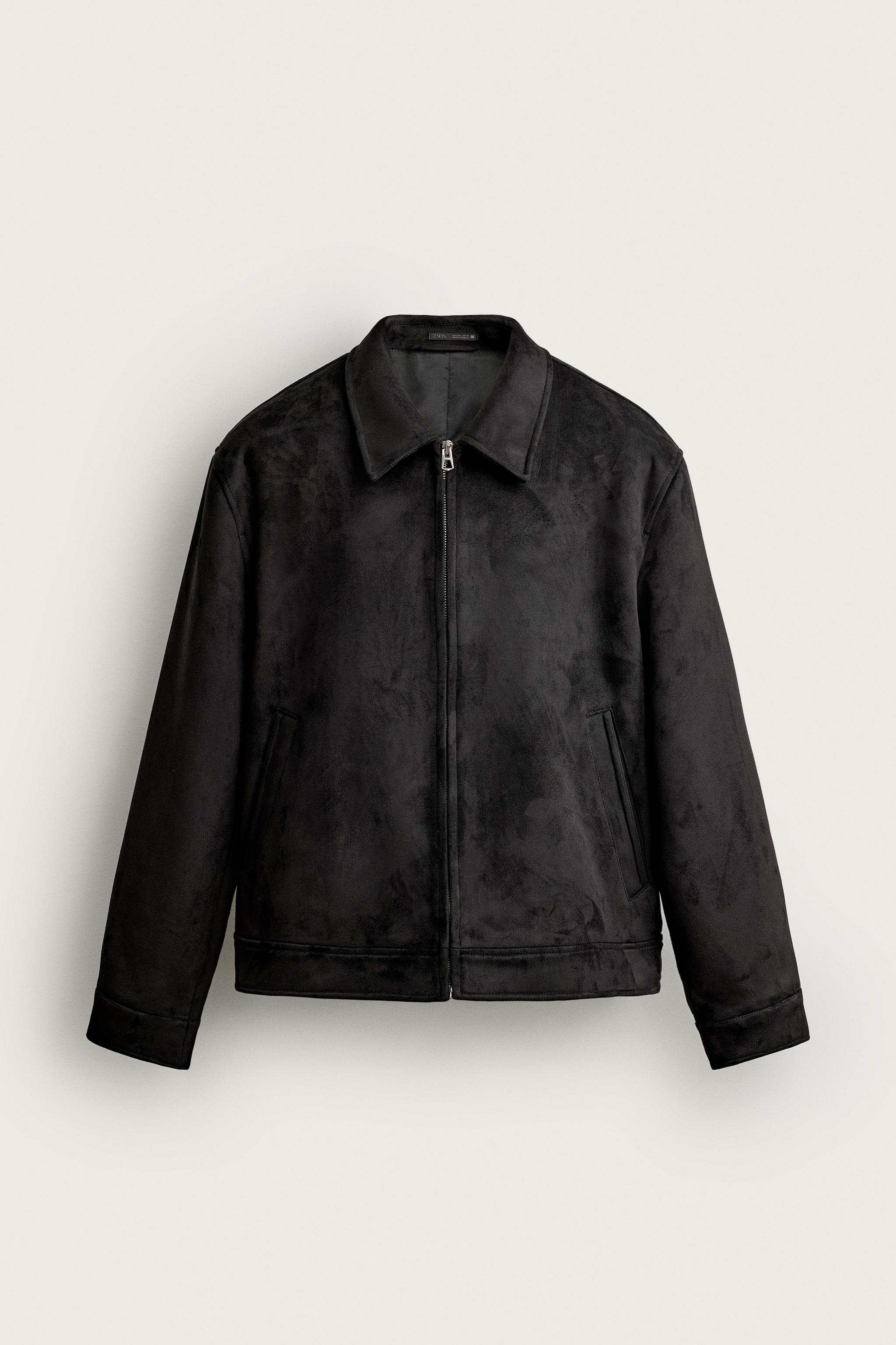 FAUX SUEDE REGULAR FIT JACKET — Black