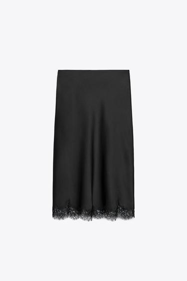 ZW COLLECTION SATIN LACE SKIRT - Black by Zara