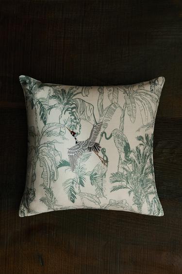 Zara EMBROIDERED COTTON LINEN CUSHION COVER - 綠色