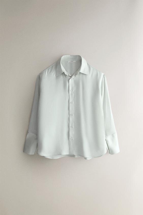 MULBERRY SILK SHIRT - أخضر مموه الخاص بـ Zara - صورة 0