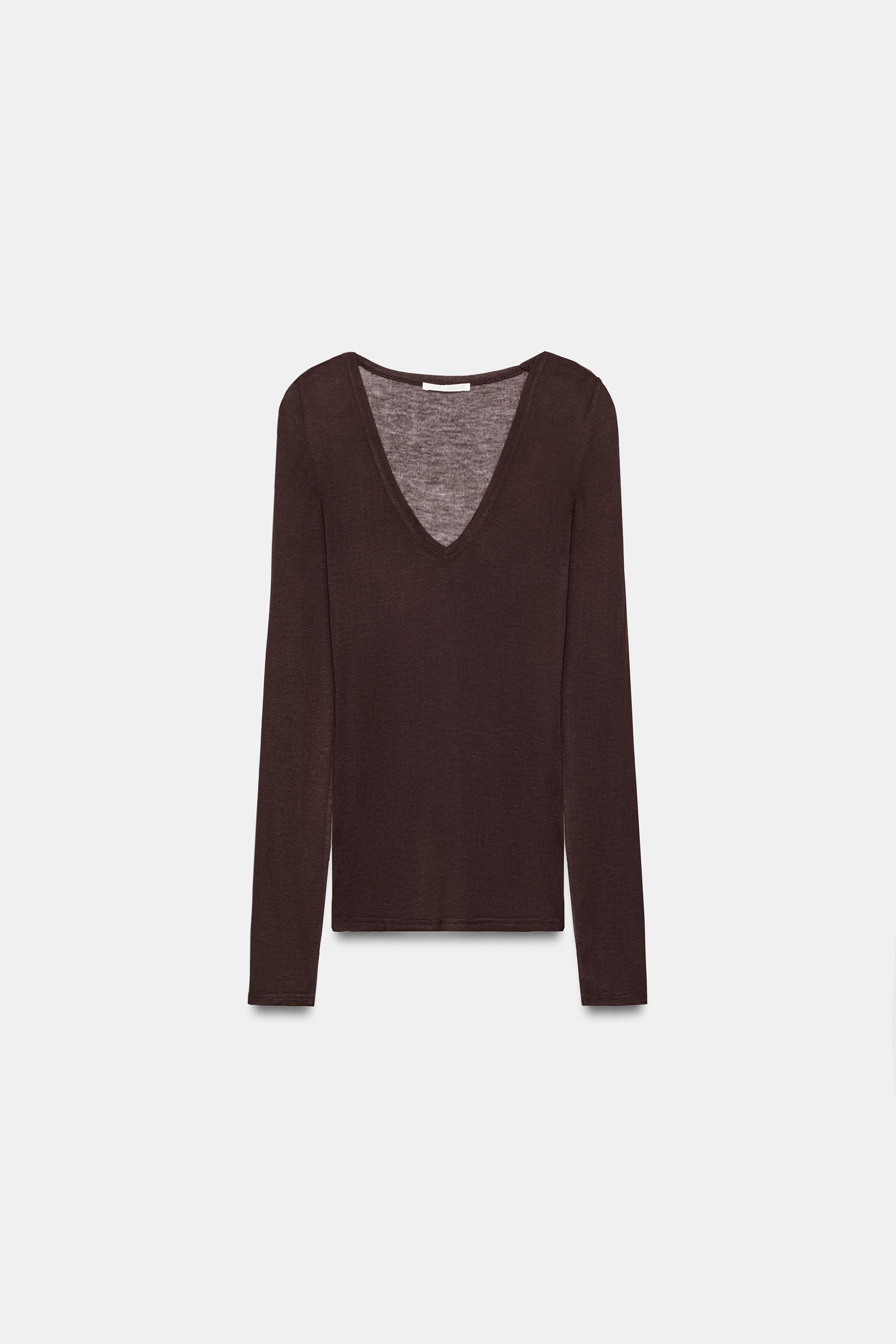 T-SHIRT col en v MANCHES LONGUES