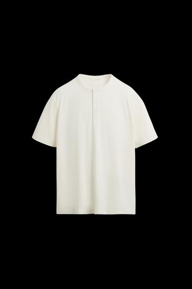 BUTTON NECK T-SHIRT - Ecru by Zara - Image 0