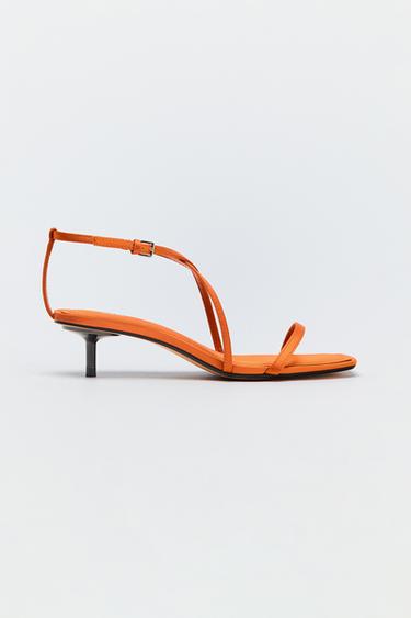 SATIN-EFFECT CROSSOVER STRAP SANDALS - Orange by Zara