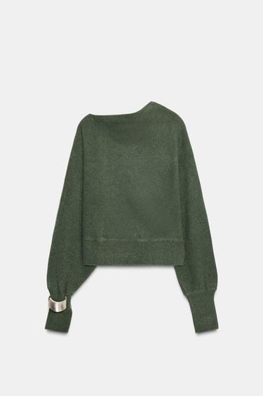 ASYMMETRIC KNIT JUMPER WITH CUFF DETAIL - Mid-green by Zara - Image 0