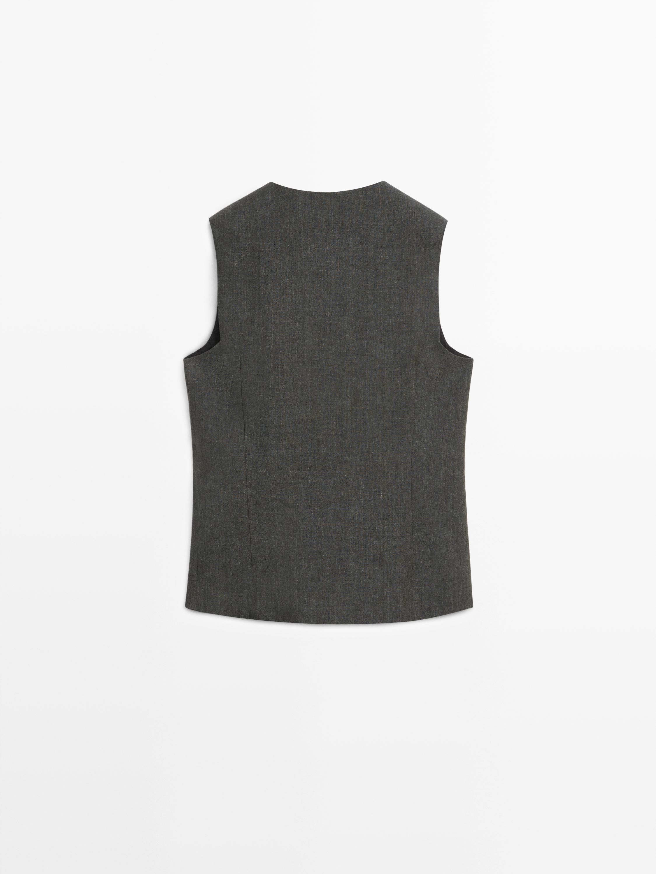 Gilet mélangé croisé boutons lin