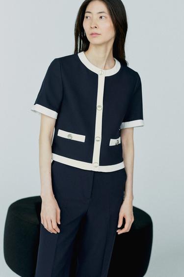 CONTRAST WELT SHORT SLEEVE BLAZER - Navy blue by Zara