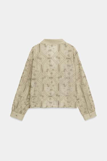 CHEMISE BRODÉE PERFORÉE - Kaki clair de Zara - Image 7