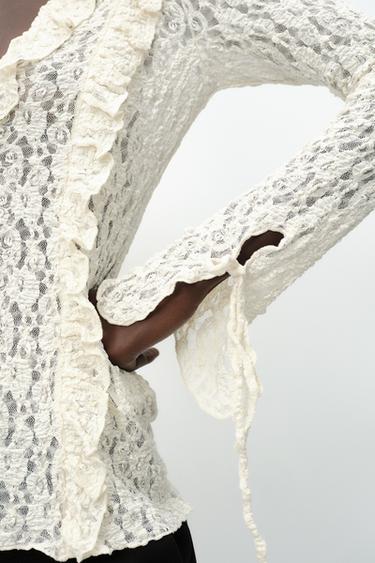 RUFFLED LACE TOP - Ecru by Zara