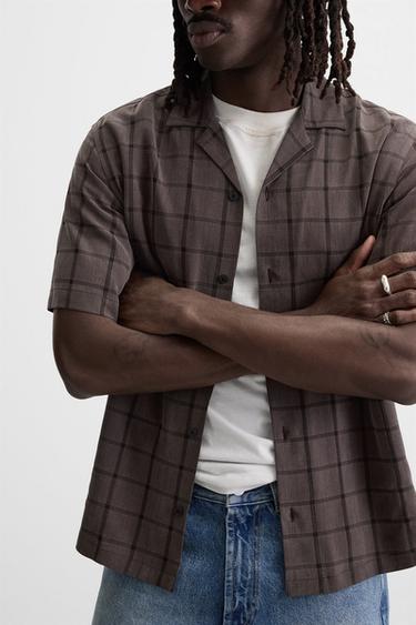 CHEMISE AVEC STRUCTURE À CARREAUX - Marron de Zara - Image 4