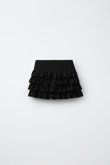 Zara SHIMMER STRIPED SKORT - Black - Image 0