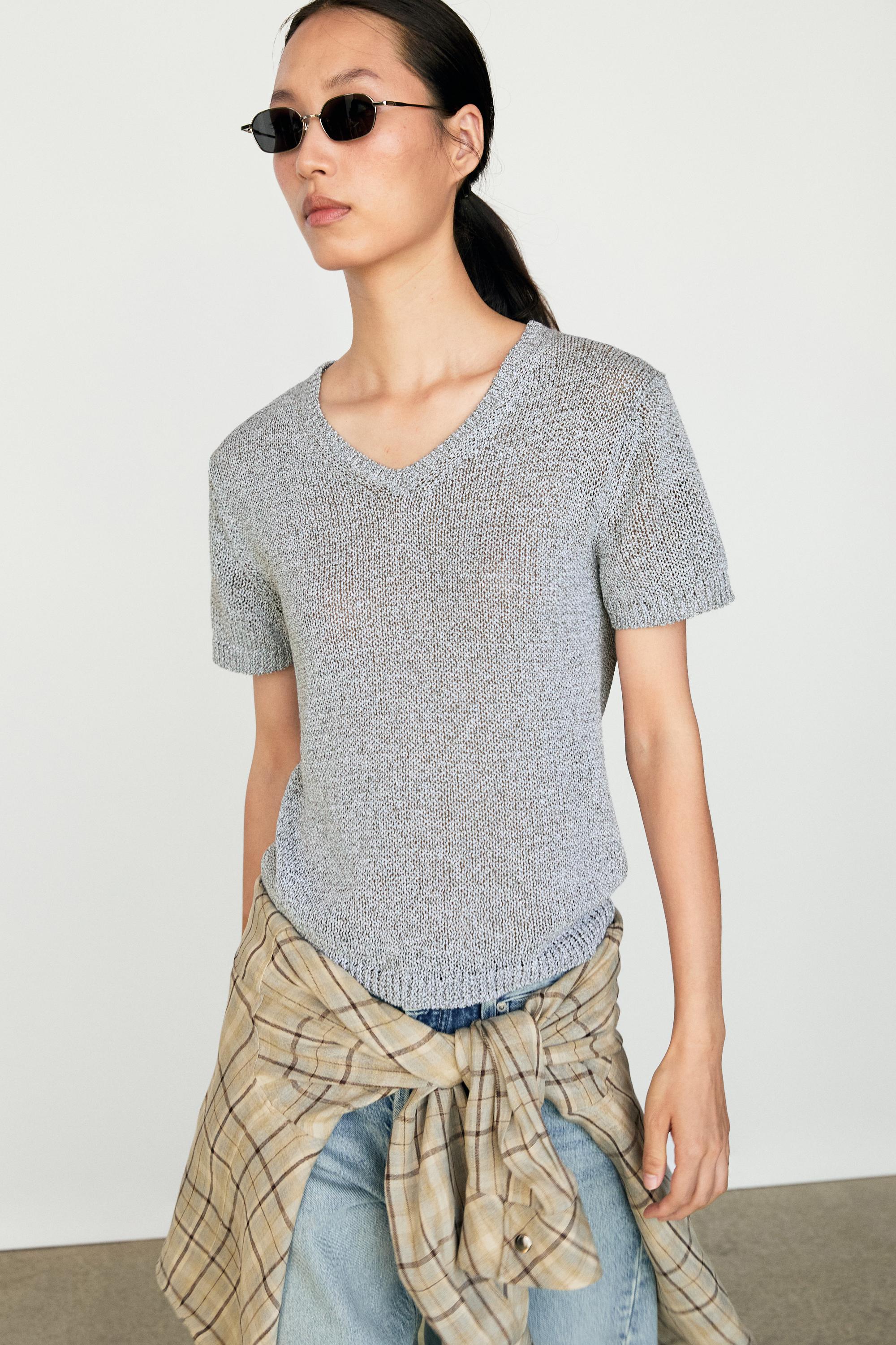 Short sleeve knit top — Bluish