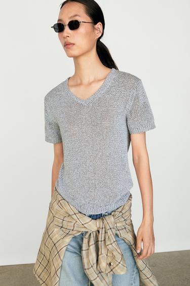 Short sleeve knit top — Bluish 2