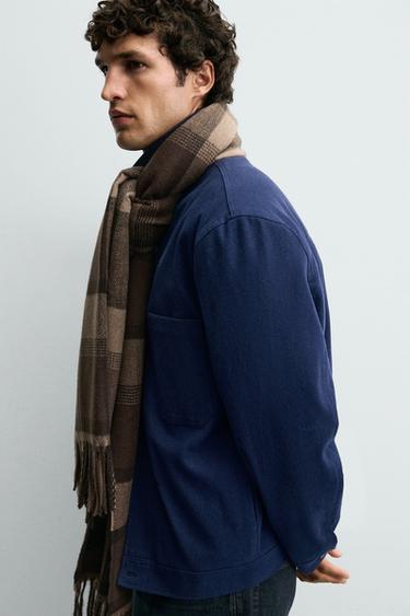 CHECK SCARF WITH FRINGING - Brown by Zara - Image 1