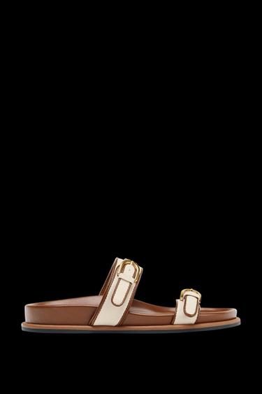 Zara STRAPPY BUCKLE SANDALS - Brown