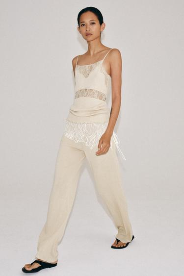 LACE RIB TROUSERS - Chalk pink by Zara