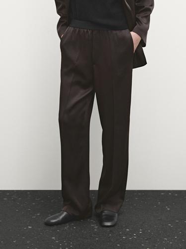 Zara Wide-leg satin trousers - Dark brown