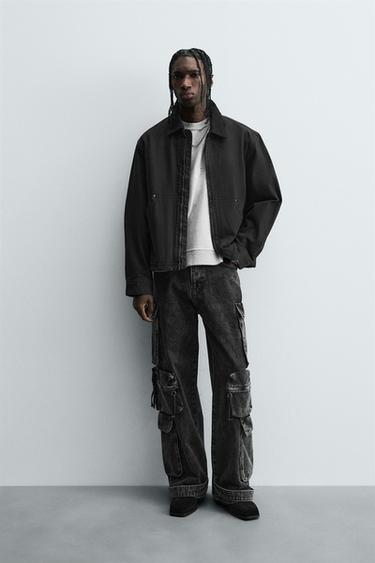 WASHED CONTRAST COLLAR JACKET - Anthracite grey by Zara - Image 0