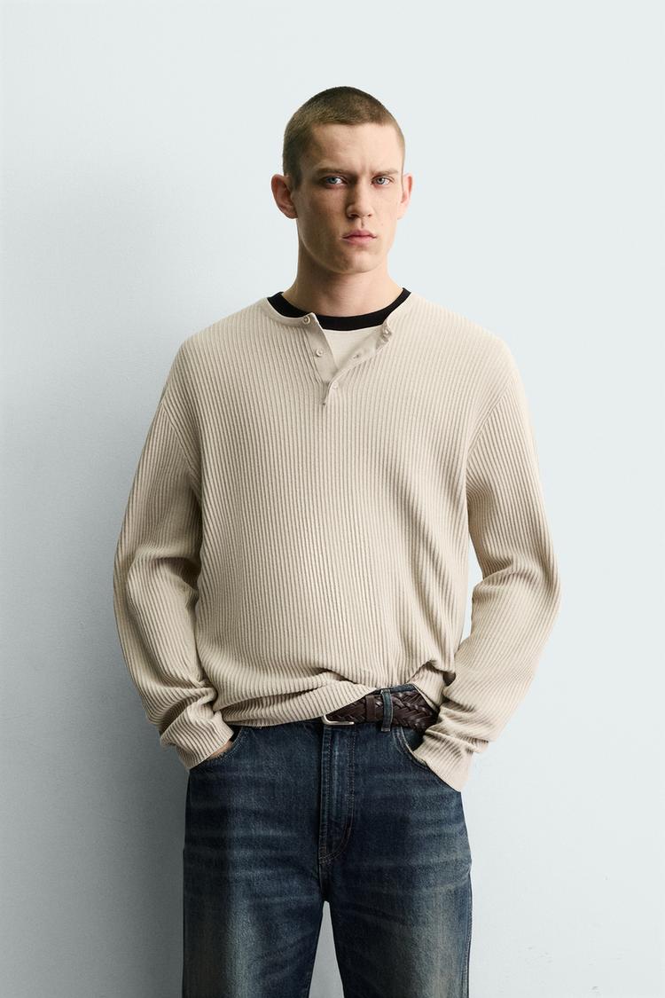 ZARA TEXTURED HENLEY JUMPER