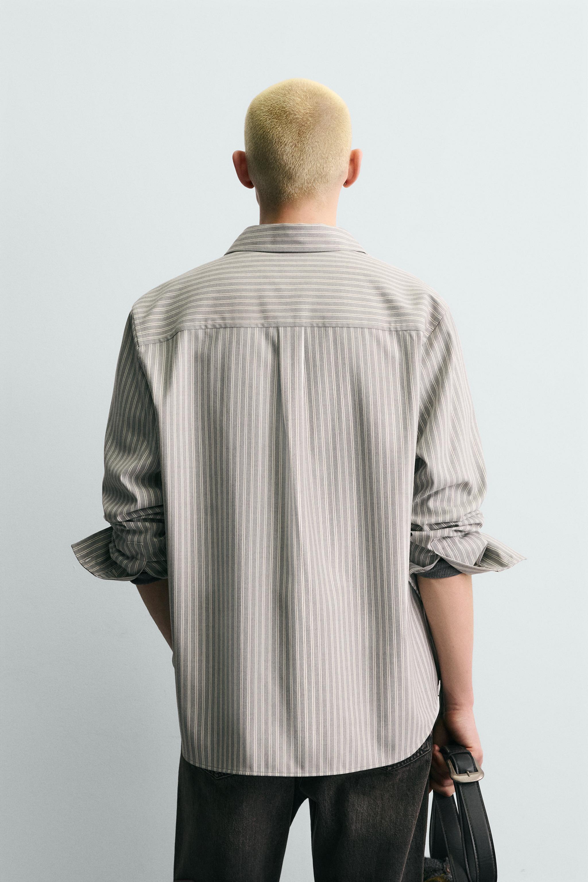 リラックスフィットストライプシャツ - グレー | ZARA Japan / 日本