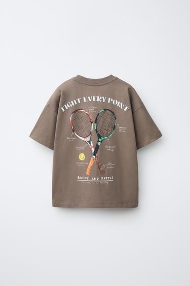 TENNIS PRINT T-SHIRT - Brown / Taupe by Zara
