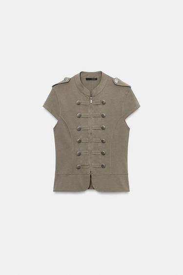 GILET ZIPPÉ À BOUTONS - Kaki foncé de Zara - Image 5