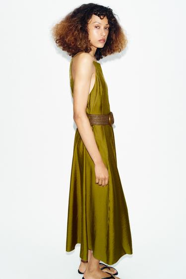 ROBE MI-LONGUE AVEC CEINTURE - Kaki de Zara - Image 4