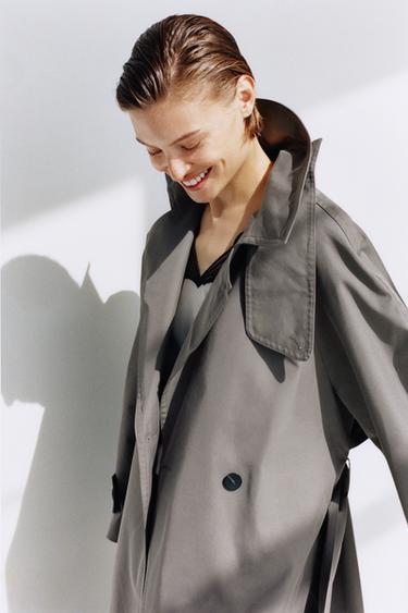 TRENCH OVERSIZE COM CINTO ZW COLLECTION - Cinza / Torrado da Zara