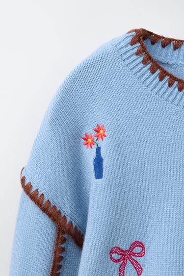EMBROIDERED KNIT JUMPER - Light blue by Zara - Image 2