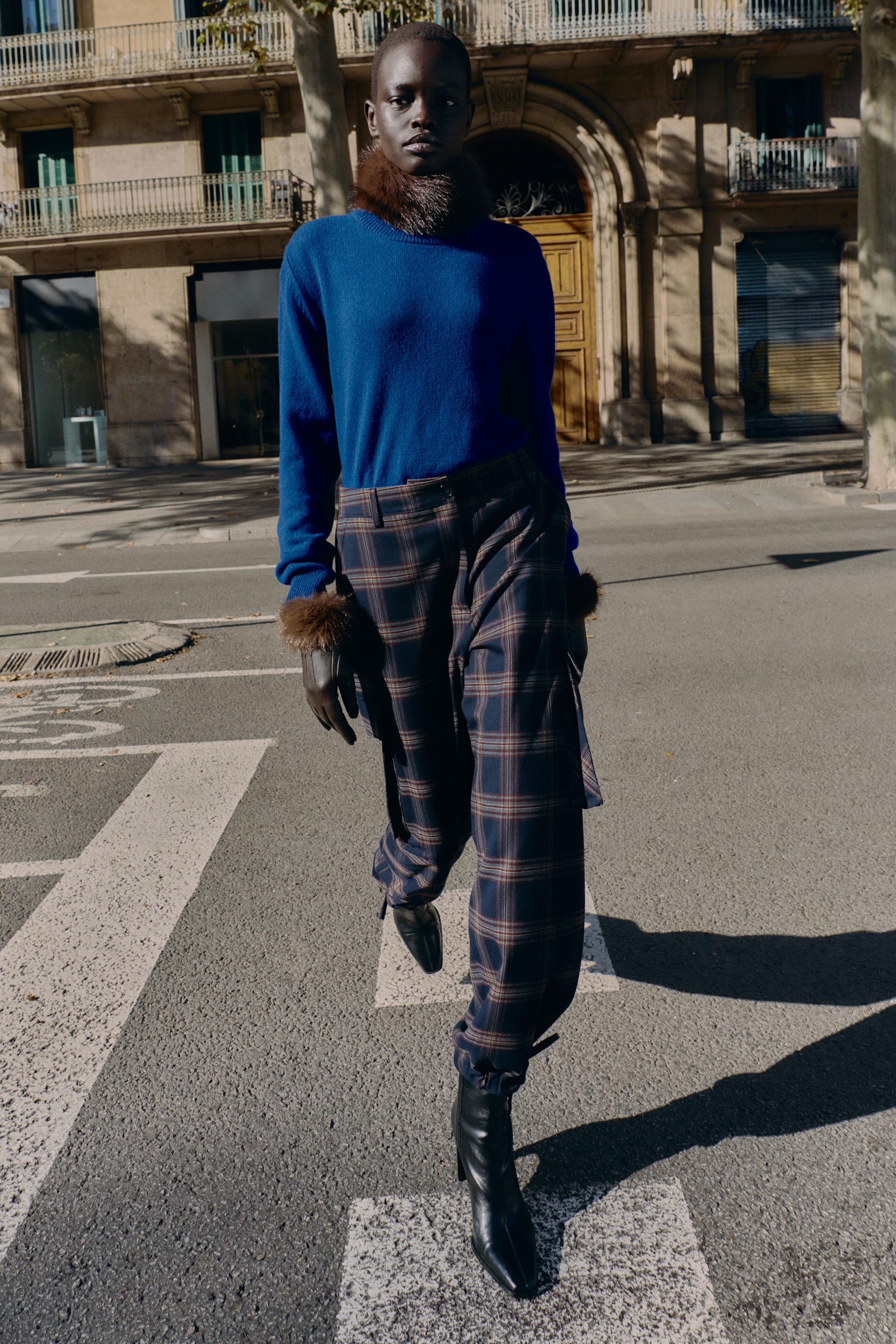 チェック柄カーゴバルーンパンツ - レッド／紺 | ZARA Japan / 日本