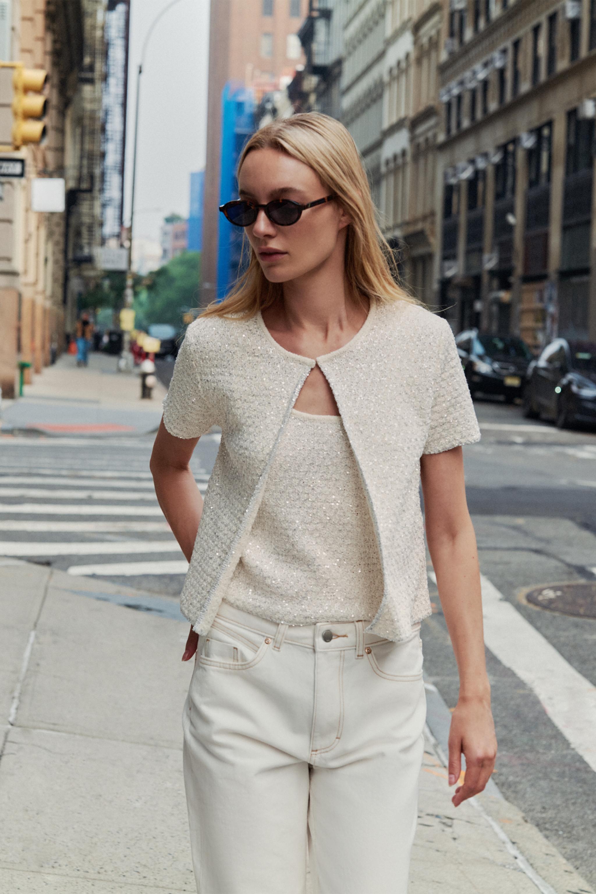 METALLIC THREAD SEQUIN KNIT TOP