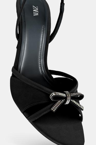 SANDALES EN CUIR AVEC NŒUD BRILLANT - Noir de Zara - Image 4
