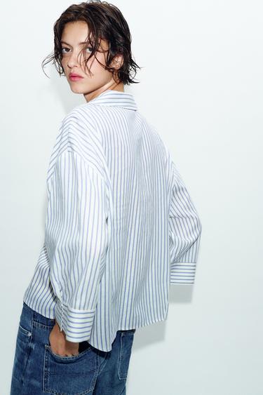 FLOWING LINEN BLEND SHIRT - Blue/White by Zara - Image 5