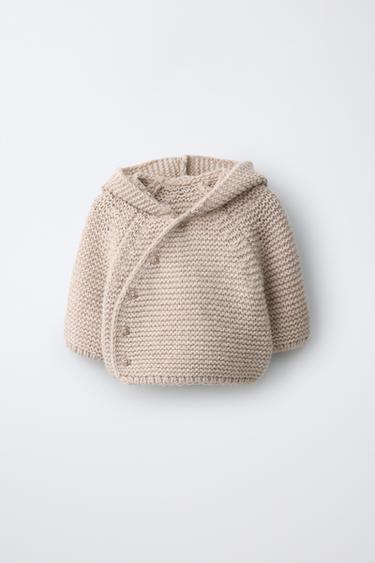 GROF GEBREID VEST MET CAPUCHON EN WOL - Lichtbeige van Zara