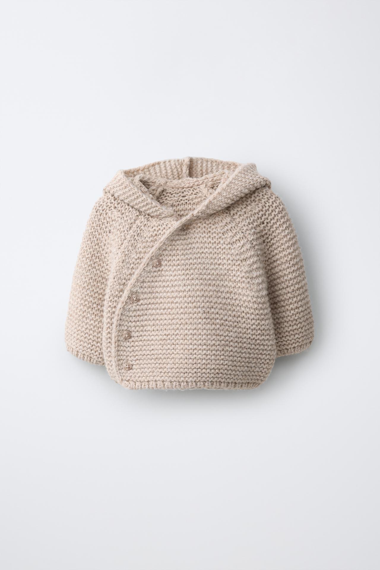 CHUNKY WOOL CARDIGAN WITH HOODIE — Light beige