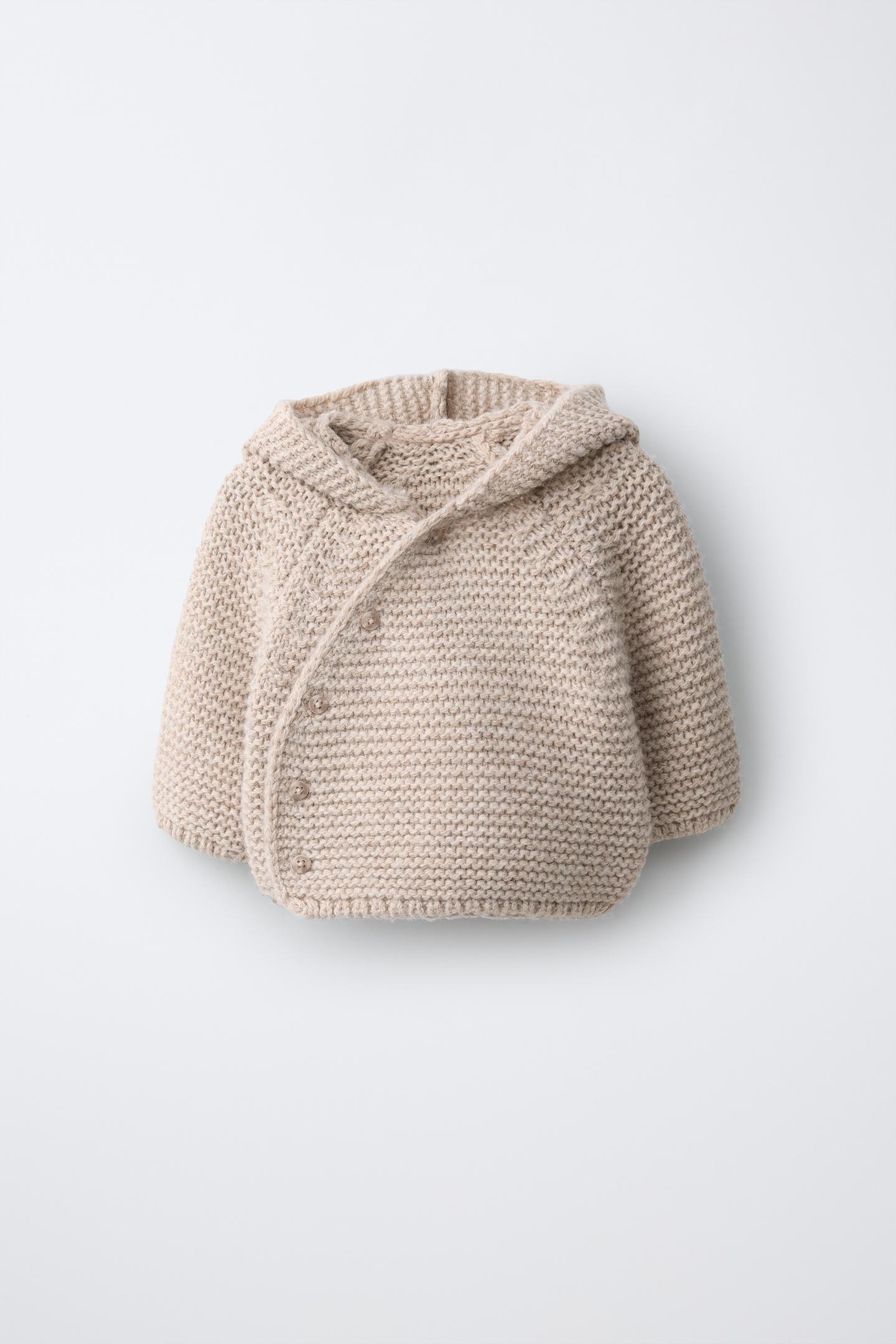 Детский кардиган Zara Chunky Wool with Hoodie, цвет: Светлый бежевый — фото 1