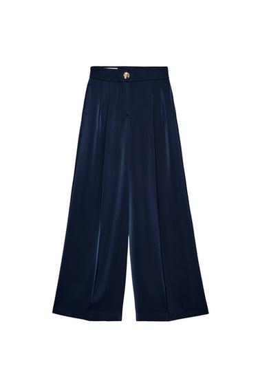 FLOWING SATIN TROUSERS - Navy blue by Zara