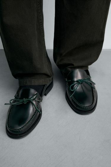 LEATHER BOW LOAFERS - Bottle Green by Zara - Image 2