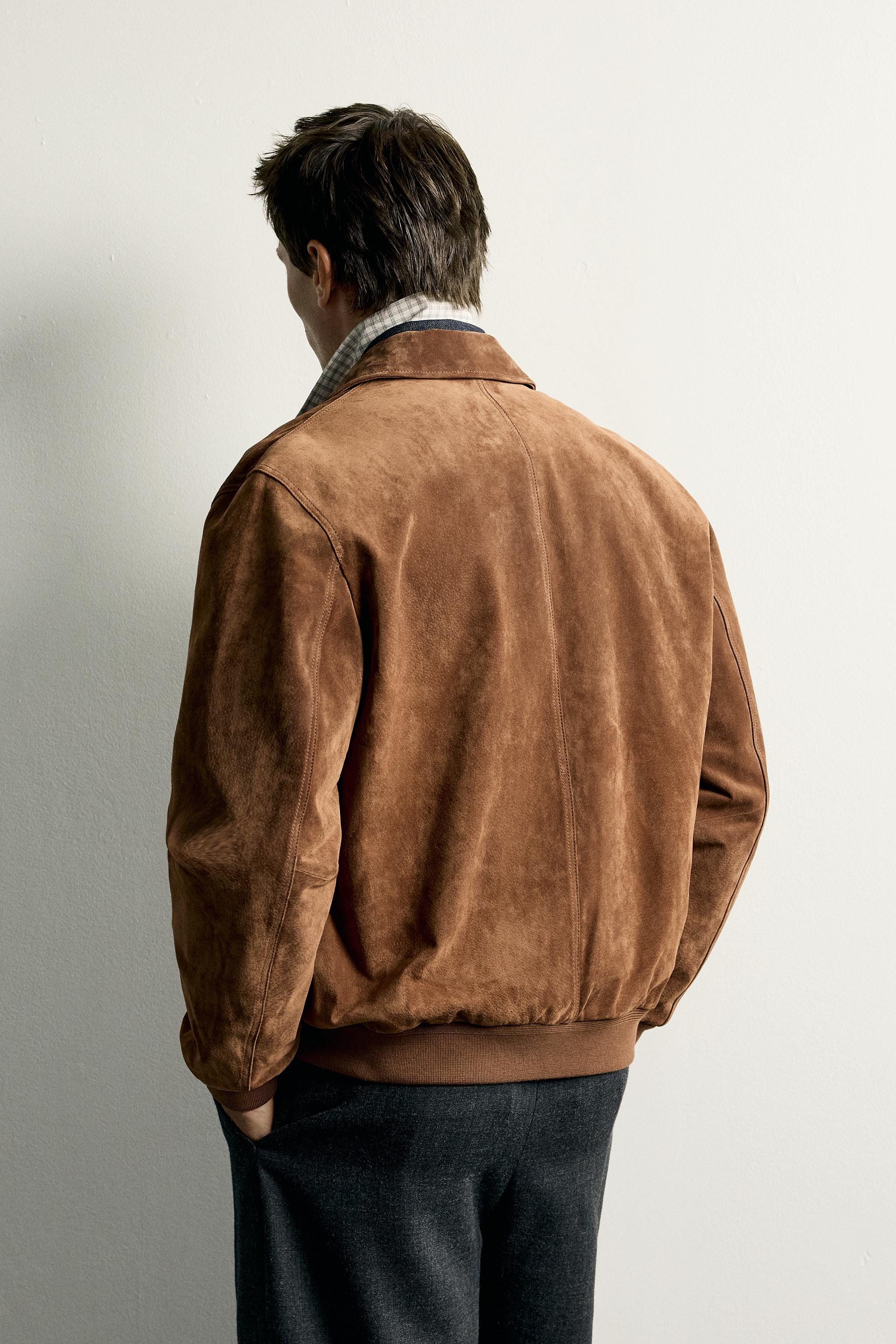 Мужские куртки Zara SUEDE LEATHER JACKET WITH POCKETS — фото 3