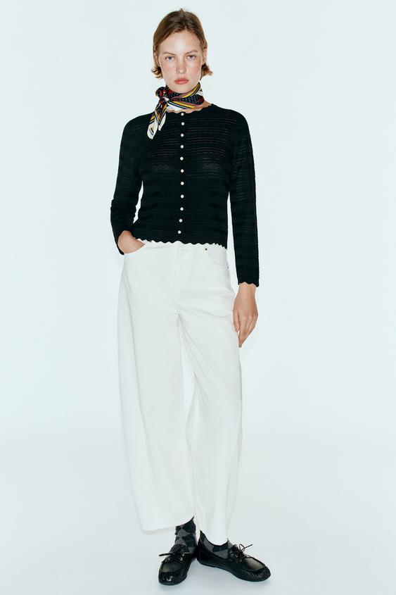 Zara CARDIGAN WITH FAUX PEARL BUTTONS - Black - Image 0