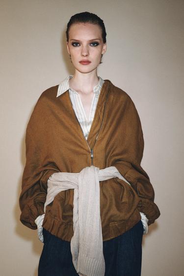 Zara ZW COLLECTION OVERSIZED LINEN JACKET - Mustard
