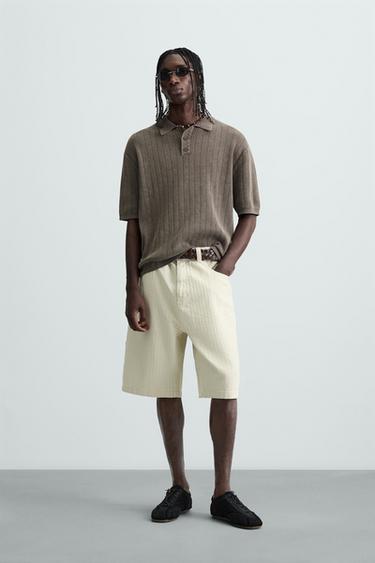 Zara WASHED TEXTURED KNIT POLO SHIRT - Chocolate - Image 0