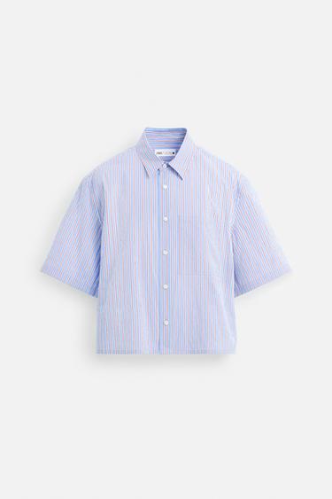 STRIPED CROPPED FIT SHIRT - Blue by Zara