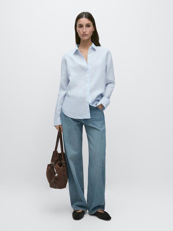 Flowing pinstriped 100% linen shirt