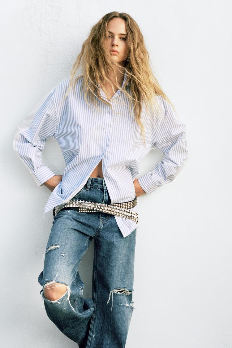 Oversized Shirt in Striped Poplin