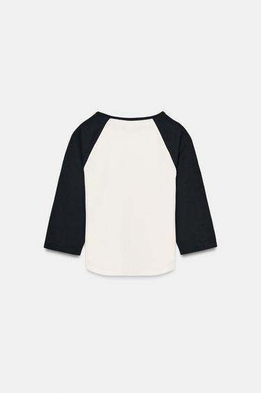 HEAVY COTTON RAGLAN SLEEVE T-SHIRT - Black / White by Zara - Image 3