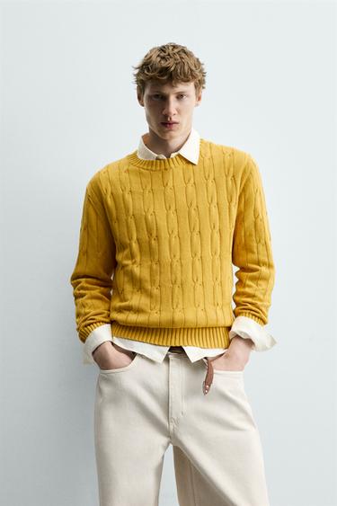 JERSEY ESTRUCTURA TRENZAS  ALGODÓN - Amarillo de Zara