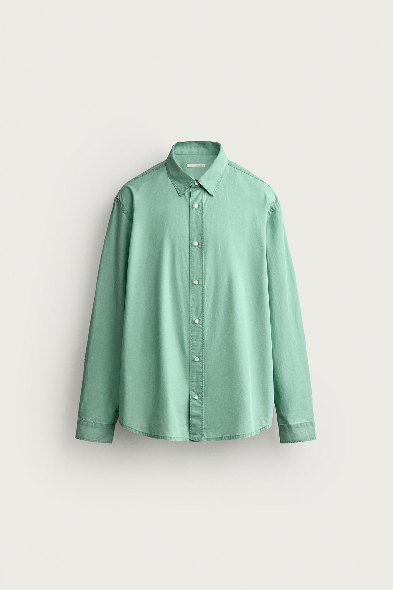 WASHED REGULAR FIT SHIRT — Washed green